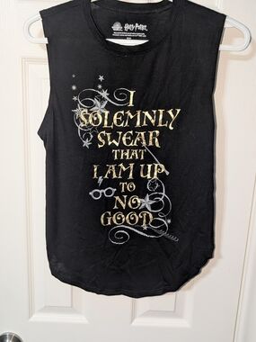Harry Potter Black Metallic Graphic Tank Top - "I Solemnly Swear"